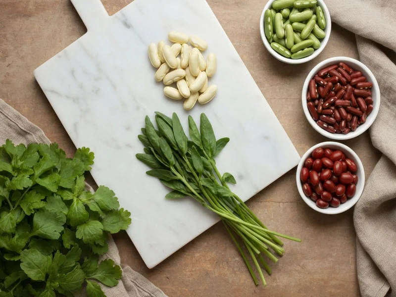 composition photographique d’aliments végétaux disposés en trois groupes distincts sur fond clair, légumineuses sèches,…