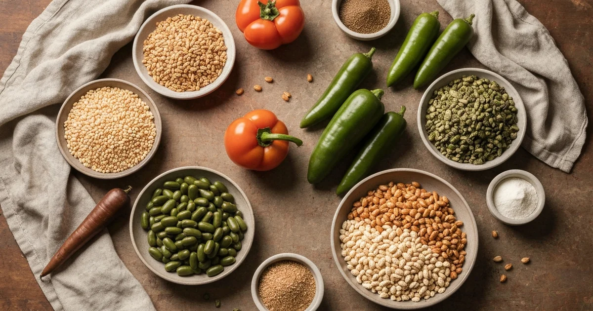 Assiette colorée riche en légumineuses, céréales complètes et légumes frais, illustrant une alimentation plant-based pour débutant