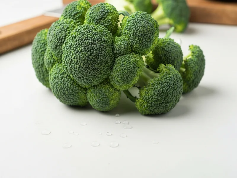 gros plan de brocoli frais découpé avec quelques gouttes d’eau, fond blanc, style photo culinaire ép