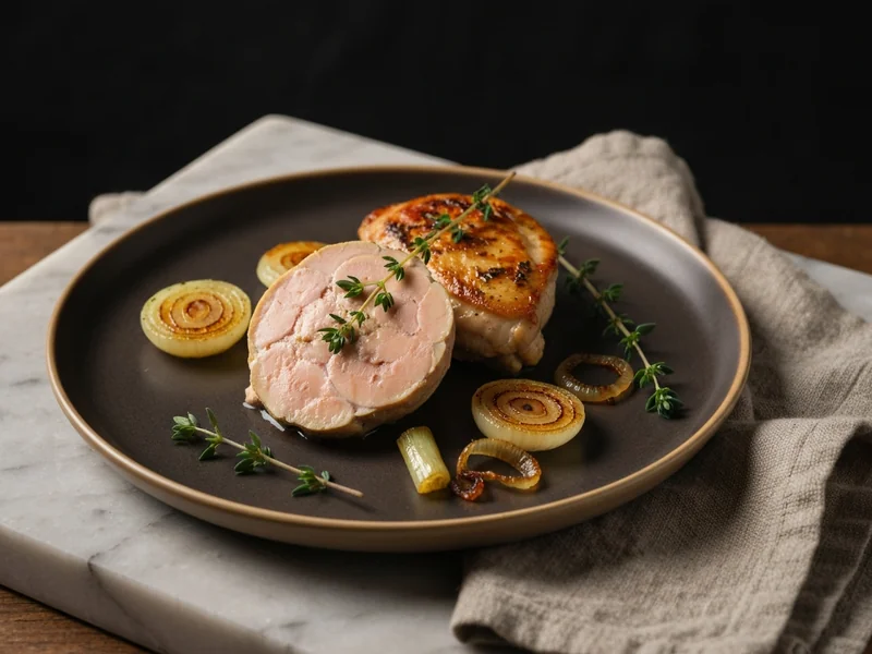 foie de volaille doré à la poêle en fonte avec herbes fraîches, oignons caramélisés et brins de thym
