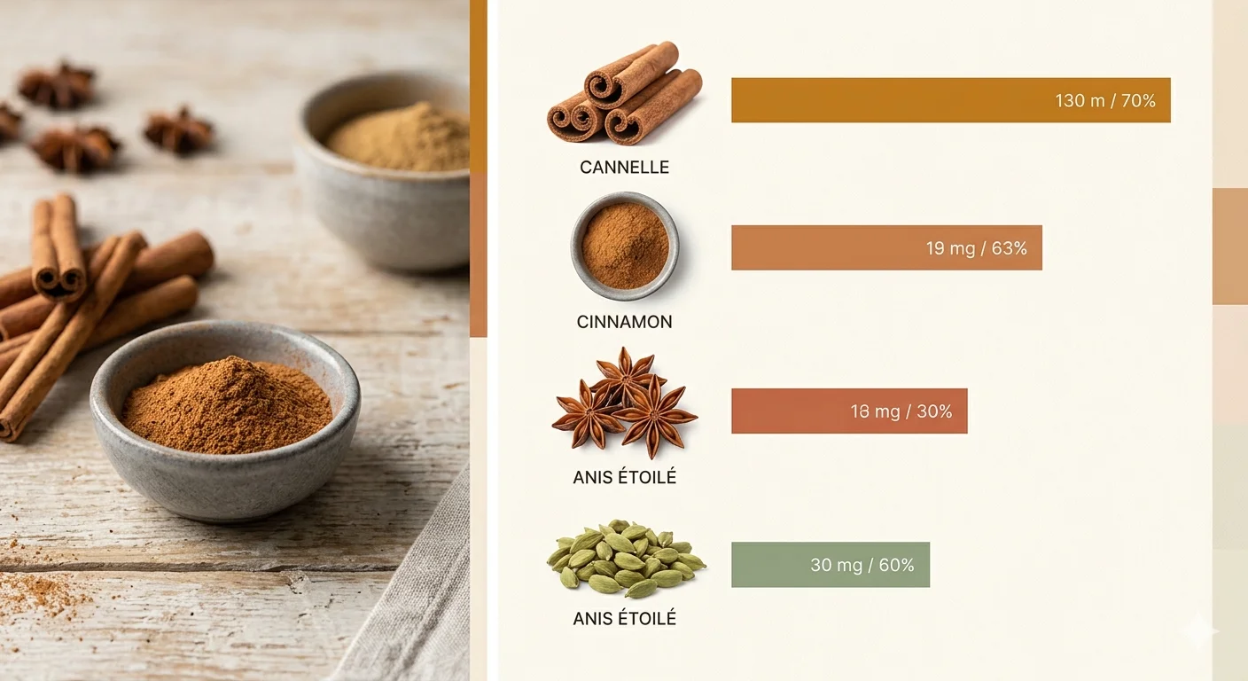 Tableau comparatif des teneurs en fer de différents aliments, style infographie culinaire