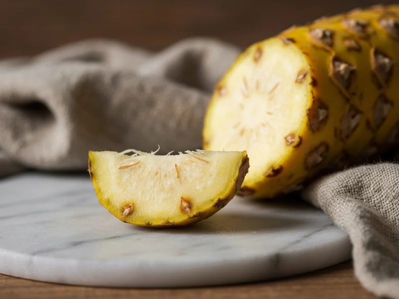 Tige d’ananas et tranche de fruit révélant les fibres, éclairage de studio doux