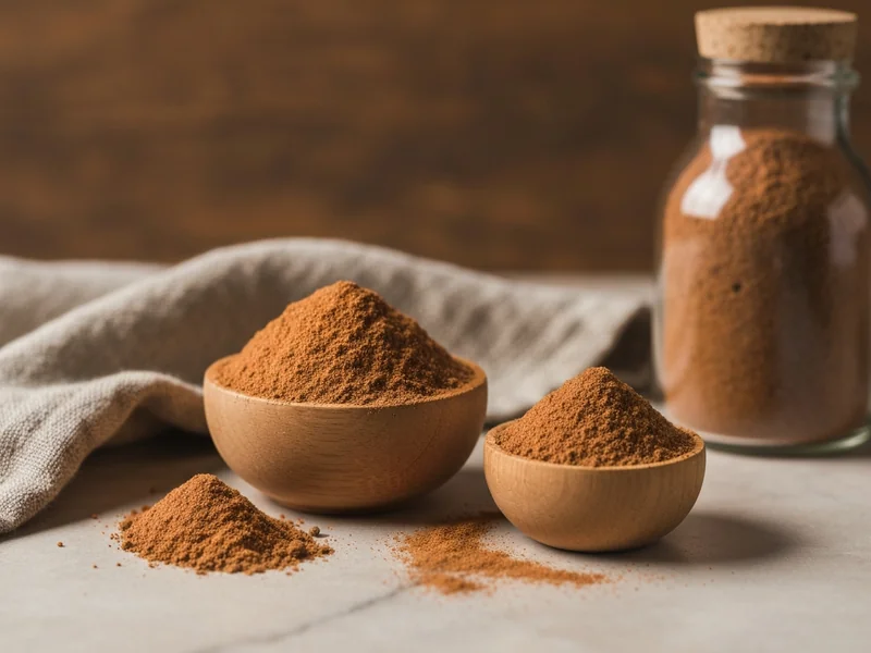 Gros plan de poudre de chicorée soluble dans une cuillère en bois
