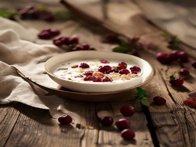 Muesli au yaourt garni de cranberries séchées et graines