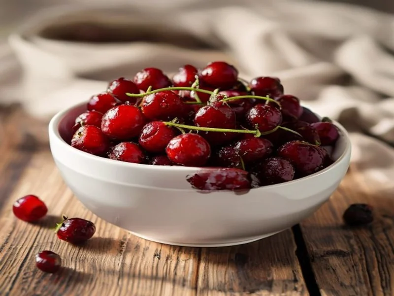 Cranberries fraîches rouges humides dans un bol blanc